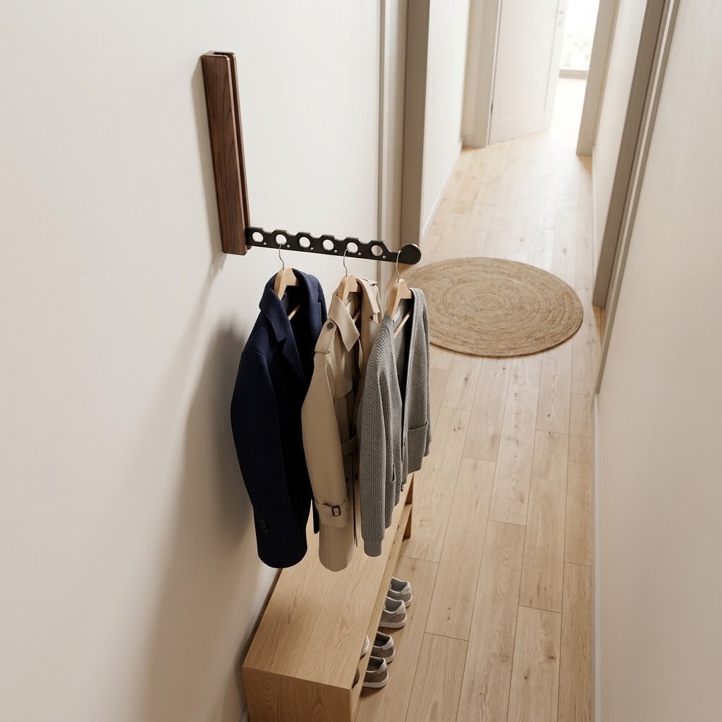 Klappbarer Wandkleiderständer aus Holz mit Platzspar-Design - Zorenza