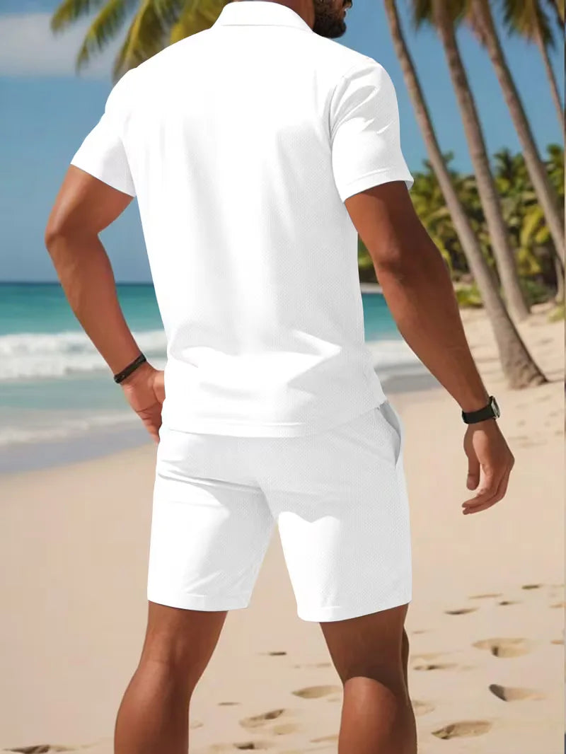 Herresæt Polo og Shorts i Åndbart Stof