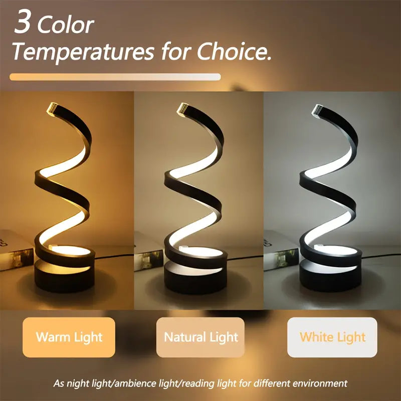 Lámpara de mesa LED con regulador de intensidad – Diseño moderno en espiral en color blanco para el salón, el dormitorio o la oficina