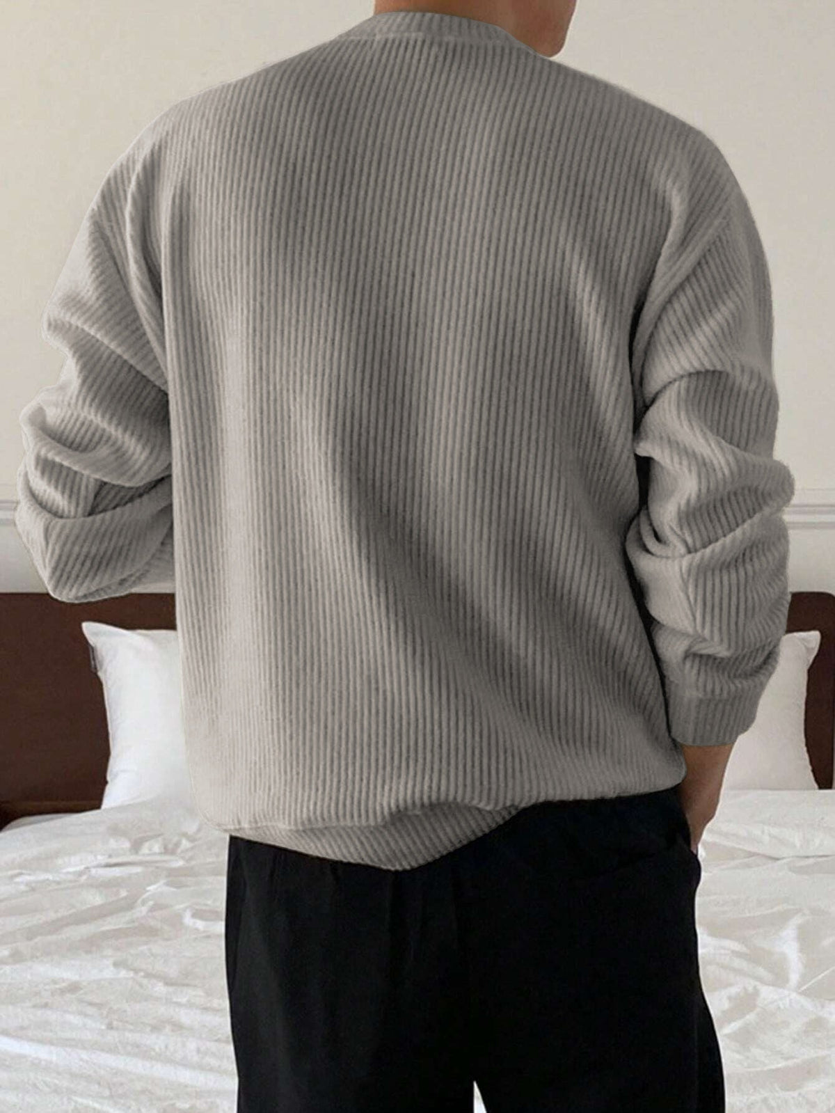 Herre Ribstrikket Sweater med Crew-Neck og Løs Pasform