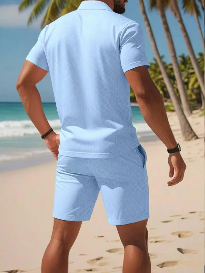 Herresæt Polo og Shorts i Åndbart Stof