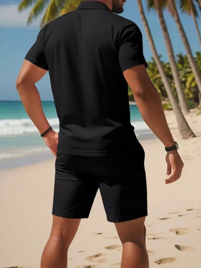Herresæt Polo og Shorts i Åndbart Stof