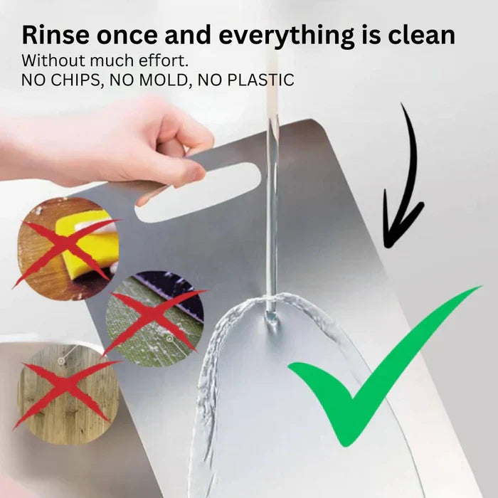 Deska do krojenia z tytanu – srebrna, antybakteryjna i odporna na ostrza noży, idealna do nowoczesnej kuchni