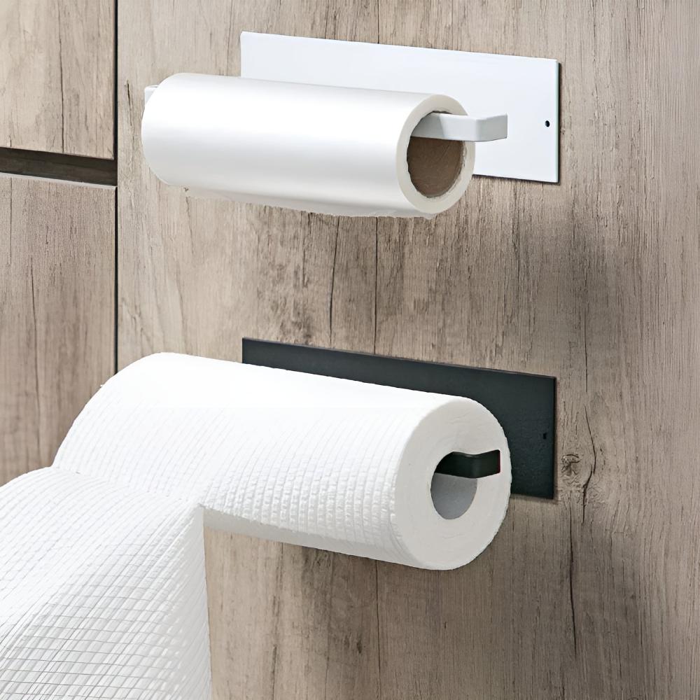 Portarrollos de papel adhesivo – Negro, diseño minimalista para la cocina o el baño