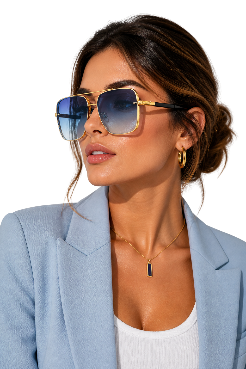 Dame Retro Aviator Solbriller med Guldstel og UV400 Gradientglas