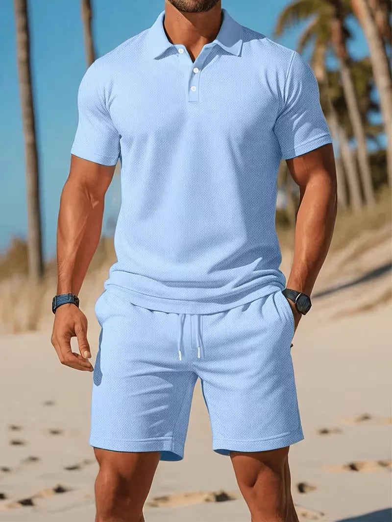 Herresæt Polo og Shorts i Åndbart Stof