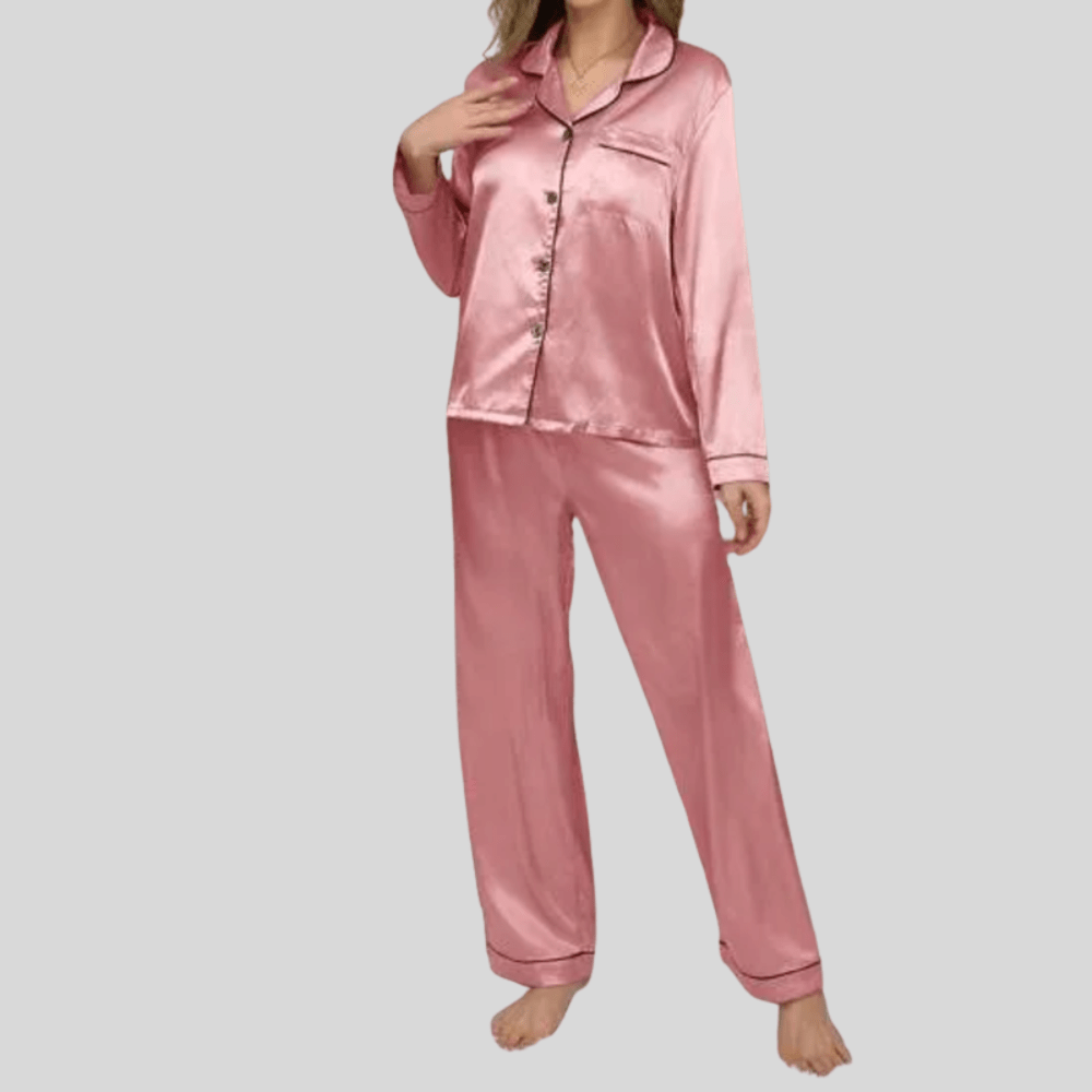 Dame Pyjamasset med Knaplukning - Blødt Nattøj