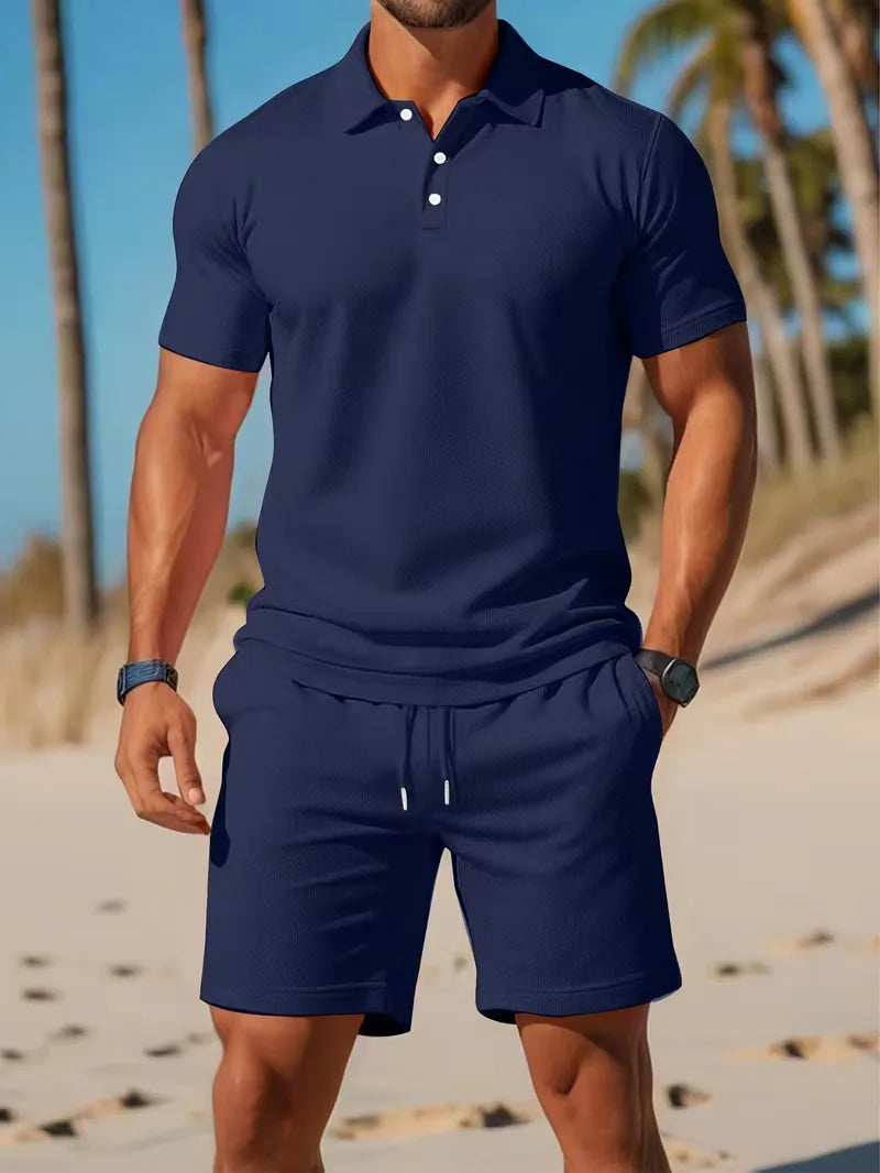 Herresæt Polo og Shorts i Åndbart Stof