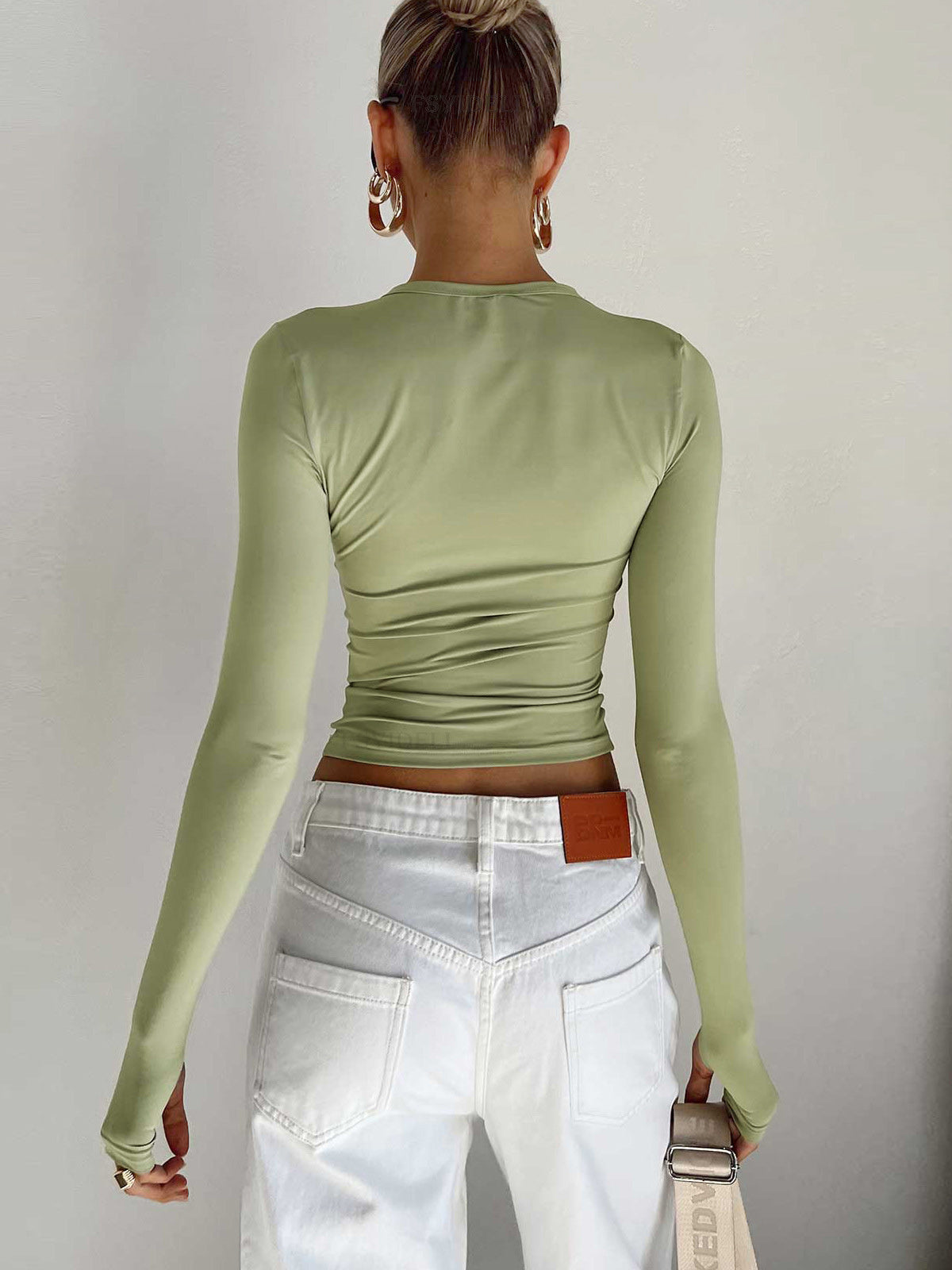 Dame Crop Top i Stretch med Lange Ærmer