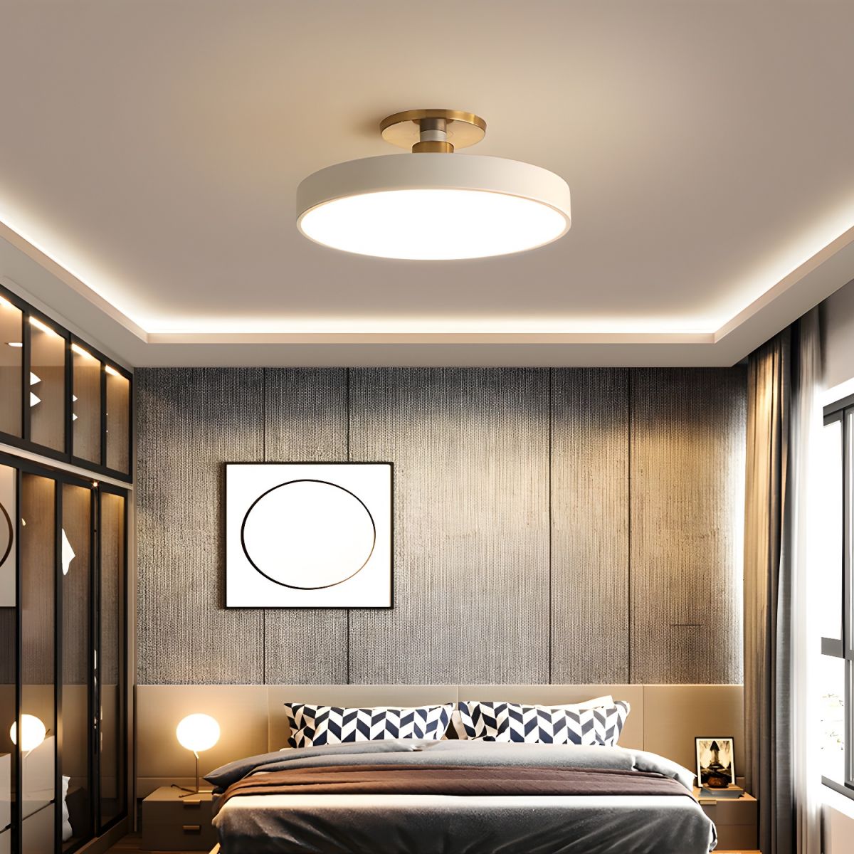 Loftlampe Rund LED Semi-Flush i Metal og Akryl