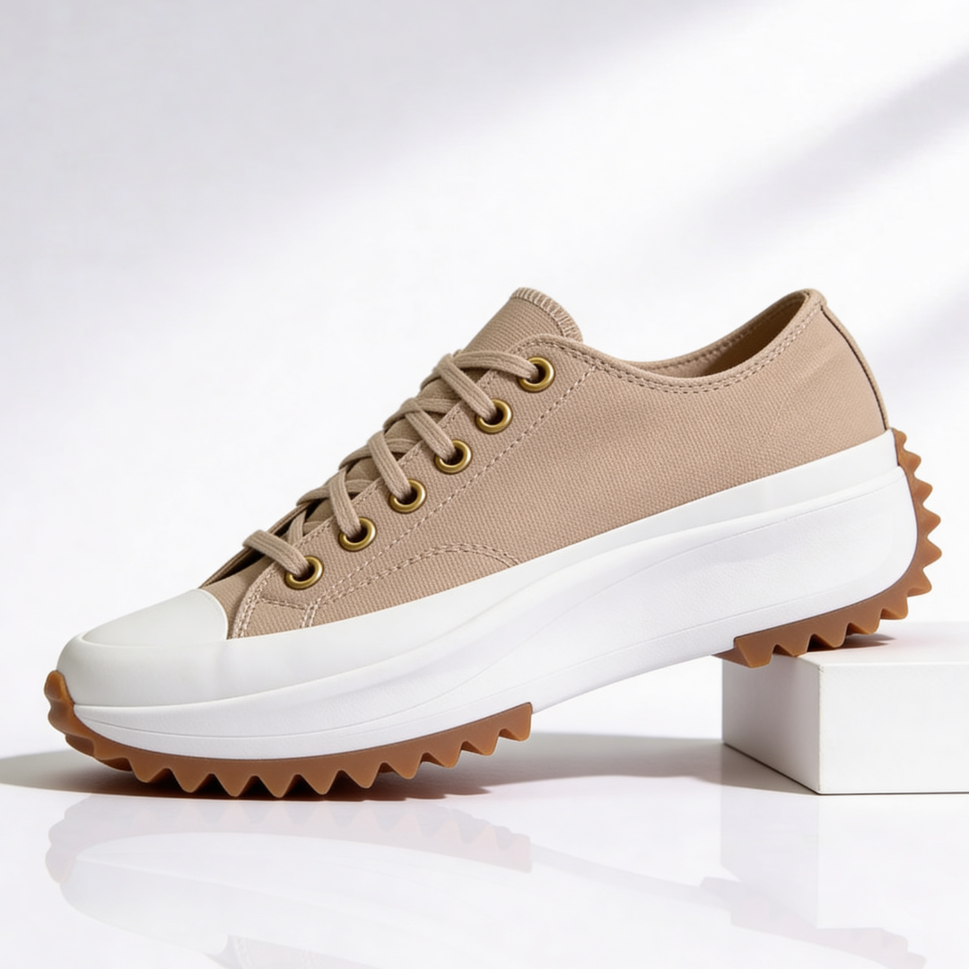 Dame Platformssneakers med Snørebånd i Åndbart Canvas