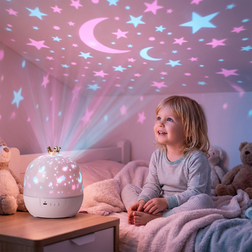Børne Natlampe og Projektor 2-i-1 med Stjernehimmel