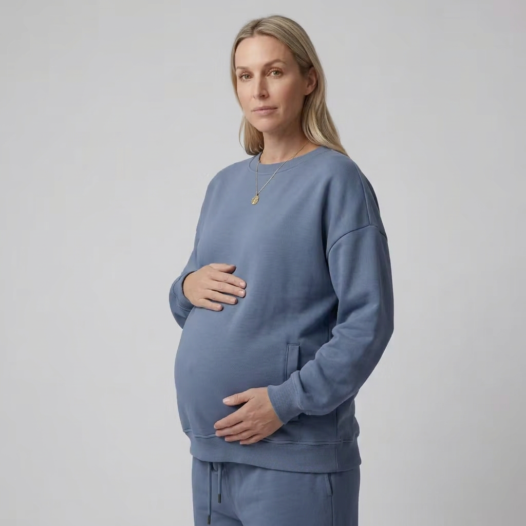 Dame Sweatshirt til Gravide med Rund Hals og Ribkanter