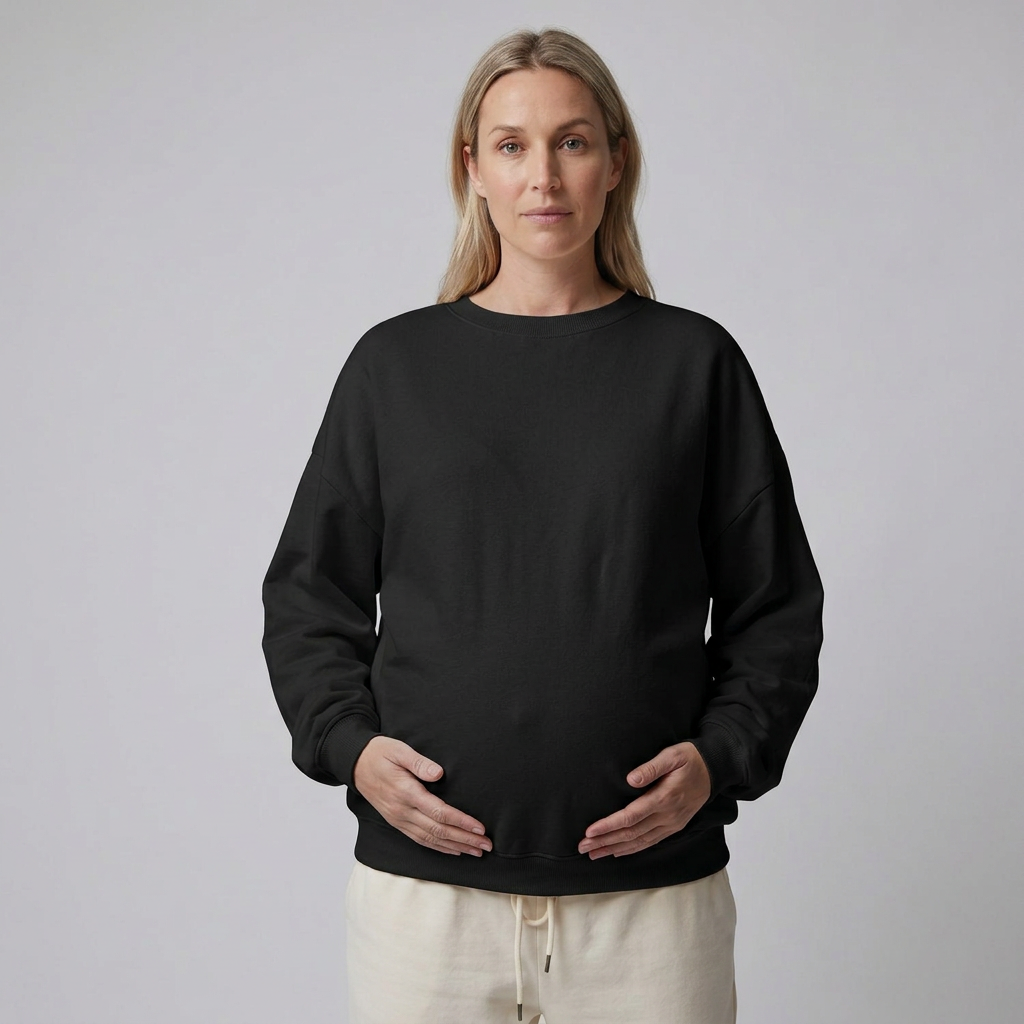 Dame Sweatshirt til Gravide med Rund Hals og Ribkanter