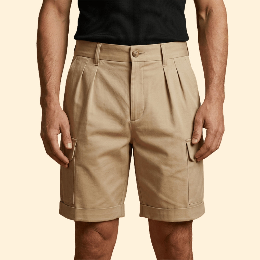 Herre Cargoshorts i Hørblanding med Plisséfold