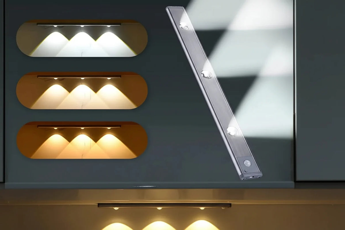 LED Lysbar med Bevægelsessensor - Opladbar, Børstet Aluminium