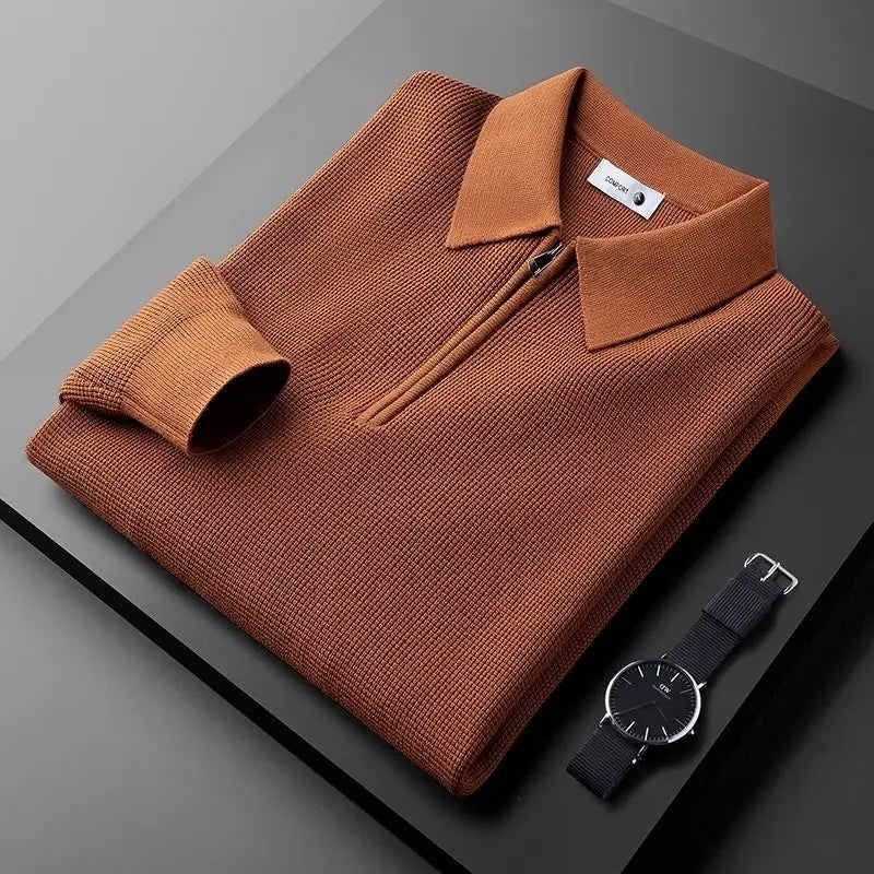 Herre Quarter-Zip Trøje i Vaffelstrik