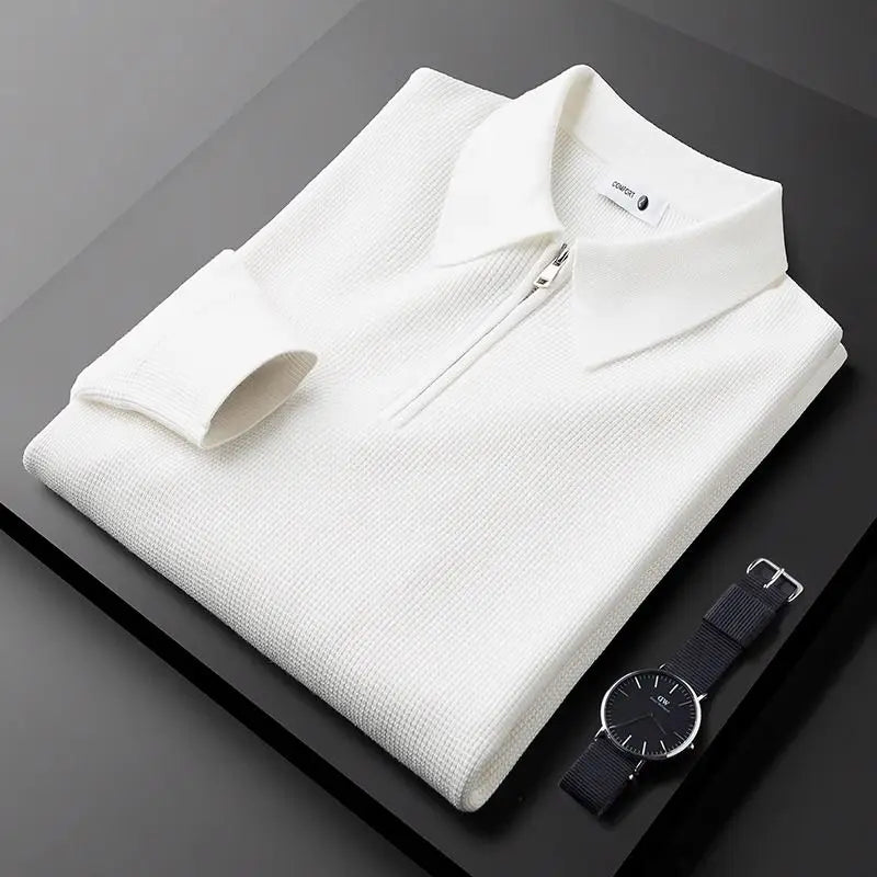 Herre Quarter-Zip Trøje i Vaffelstrik