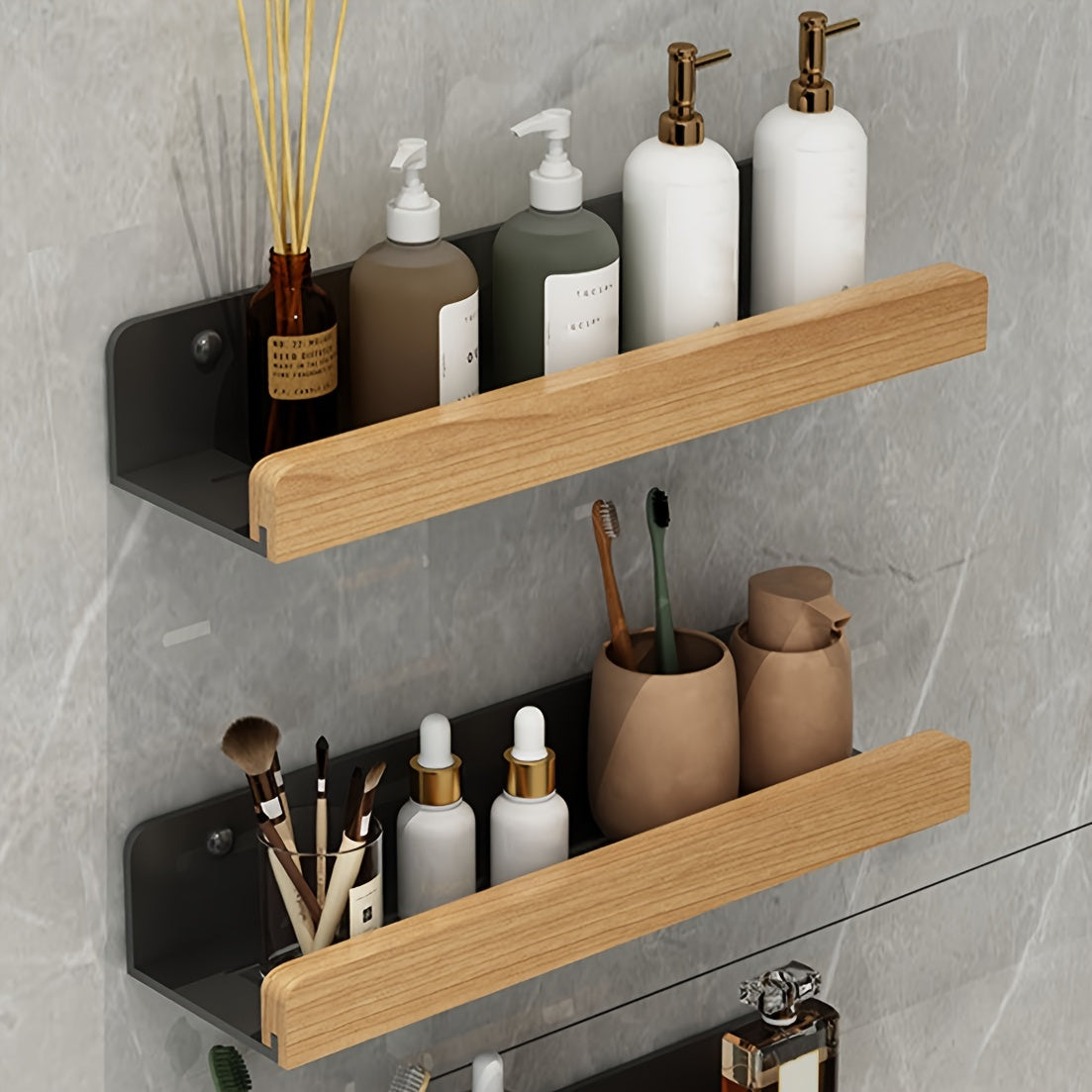 Badkamerplank – Zwart smeedijzer, moderne plank zonder boorgaten voor shampoo en cosmetica
