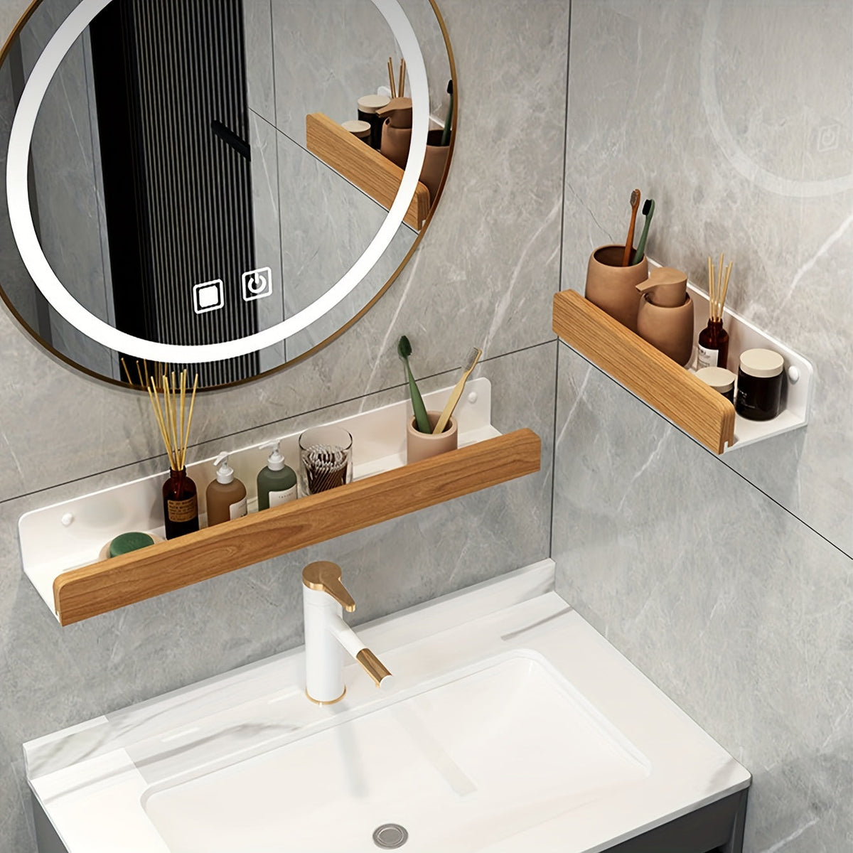 Badkamerplank – Zwart smeedijzer, moderne plank zonder boorgaten voor shampoo en cosmetica