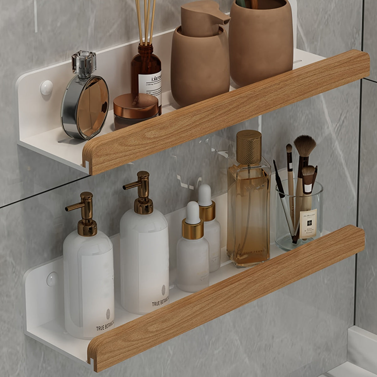 Badkamerplank – Zwart smeedijzer, moderne plank zonder boorgaten voor shampoo en cosmetica