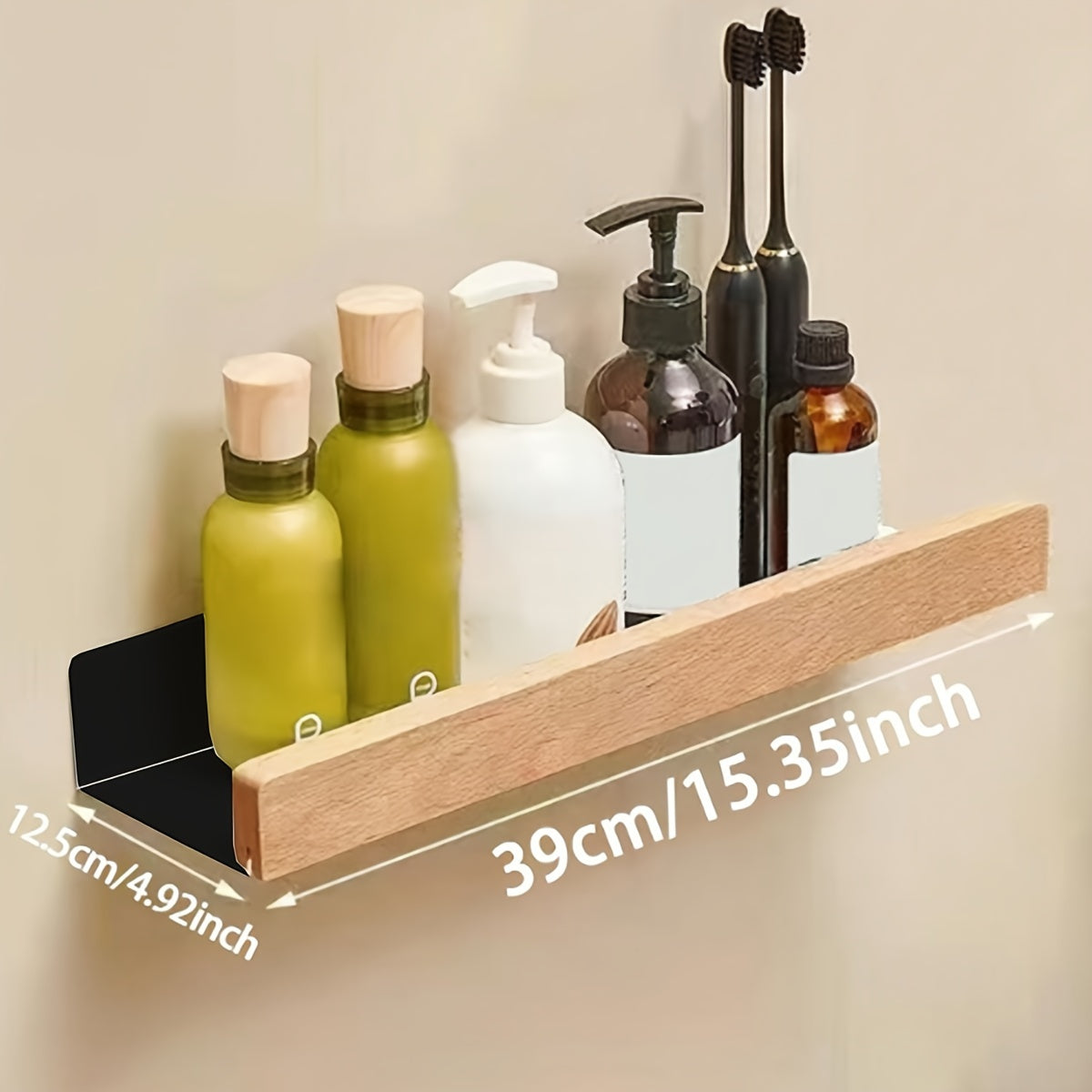 Badkamerplank – Zwart smeedijzer, moderne plank zonder boorgaten voor shampoo en cosmetica