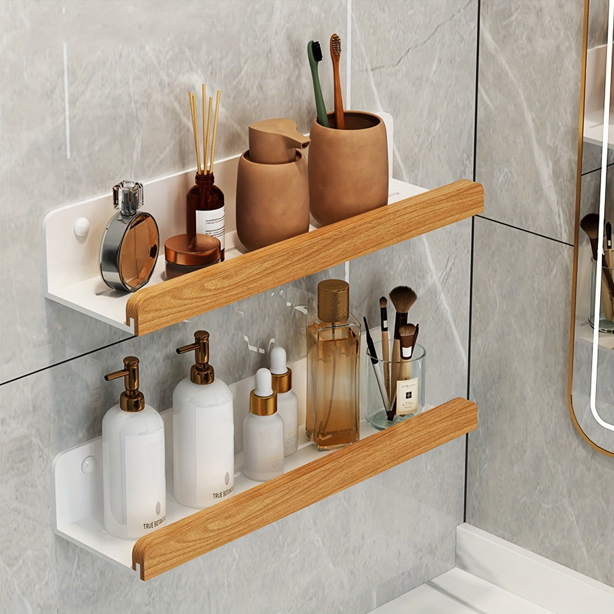 Badkamerplank – Zwart smeedijzer, moderne plank zonder boorgaten voor shampoo en cosmetica