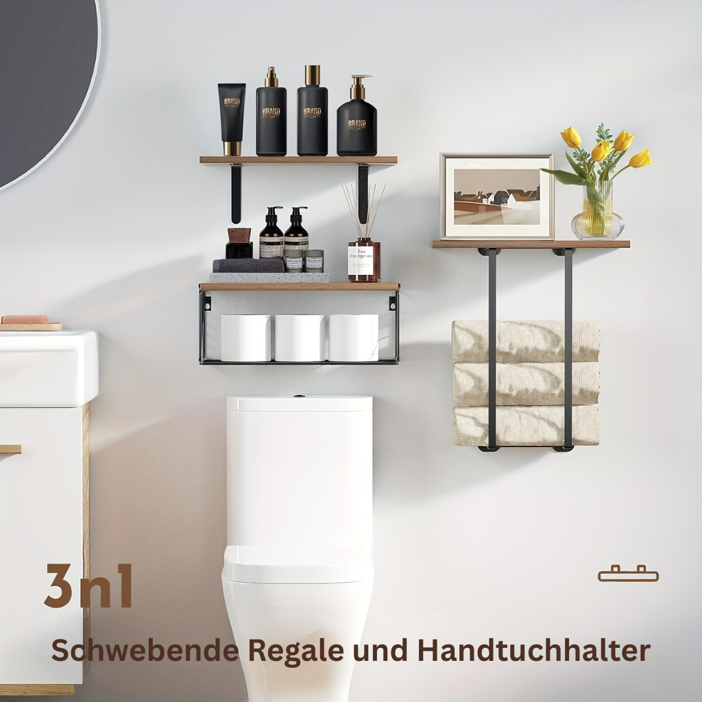 Wooden Wall-Mounted Towel Rack with Shelf – Bathroom, Kitchen, Living Room