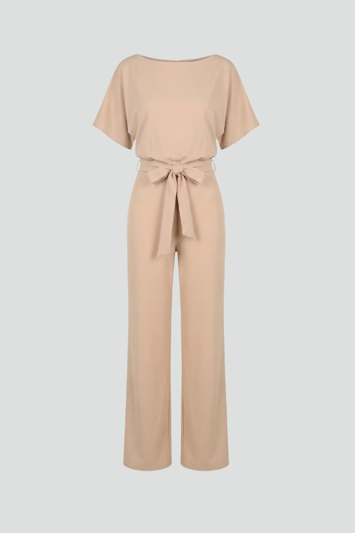 Dame Jumpsuit med Bindebælte og Brede Ben