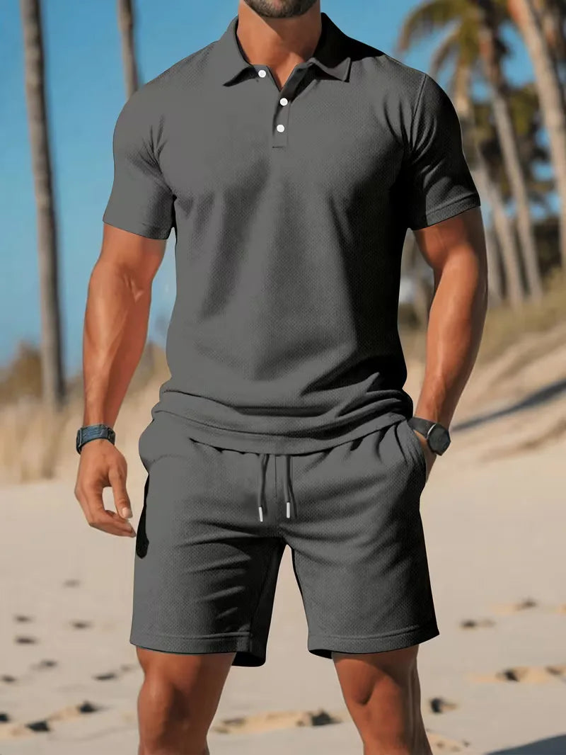 Herresæt Polo og Shorts i Åndbart Stof