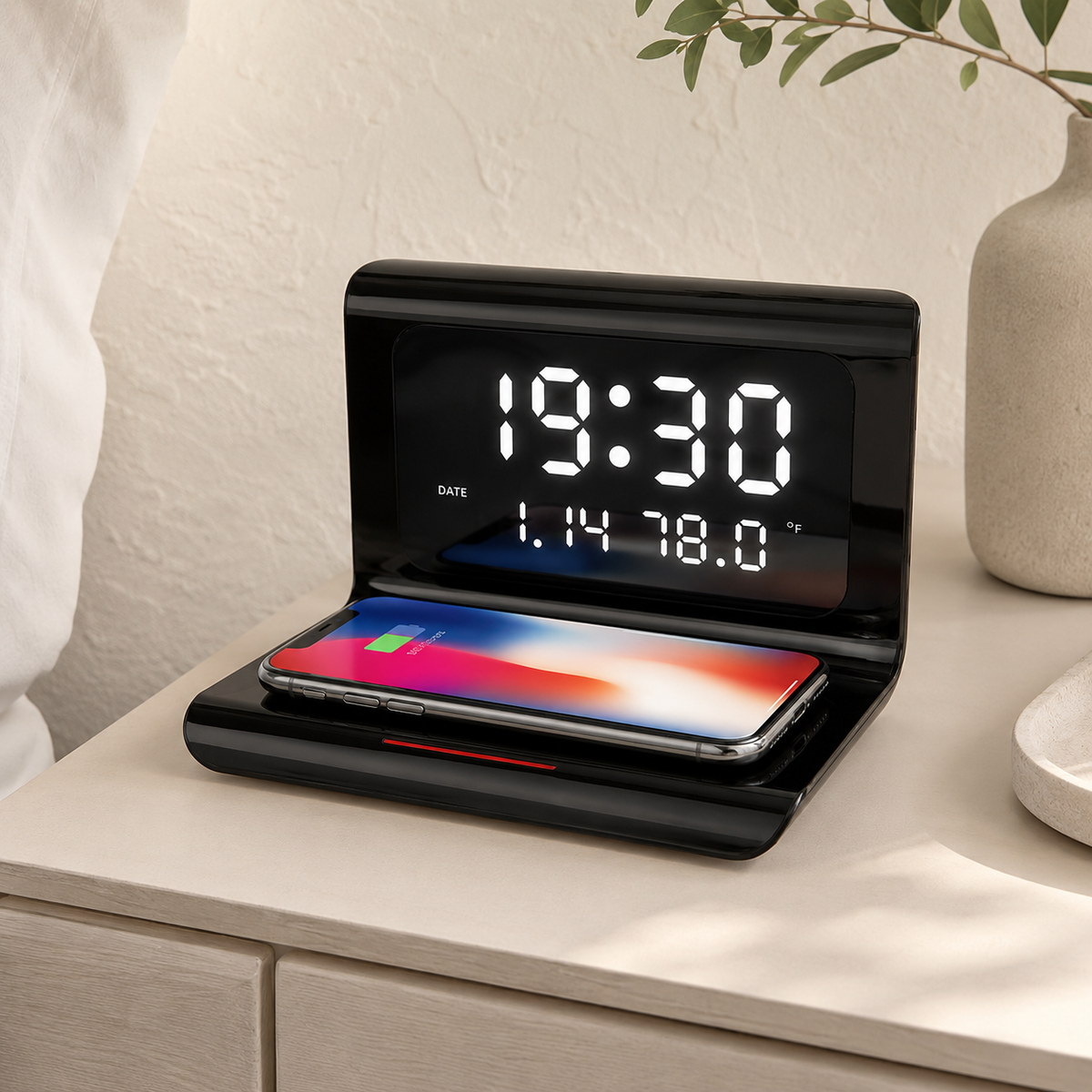 Estación de carga inalámbrica – Negra, diseño compacto 3 en 1 para smartphone, reloj inteligente y auriculares