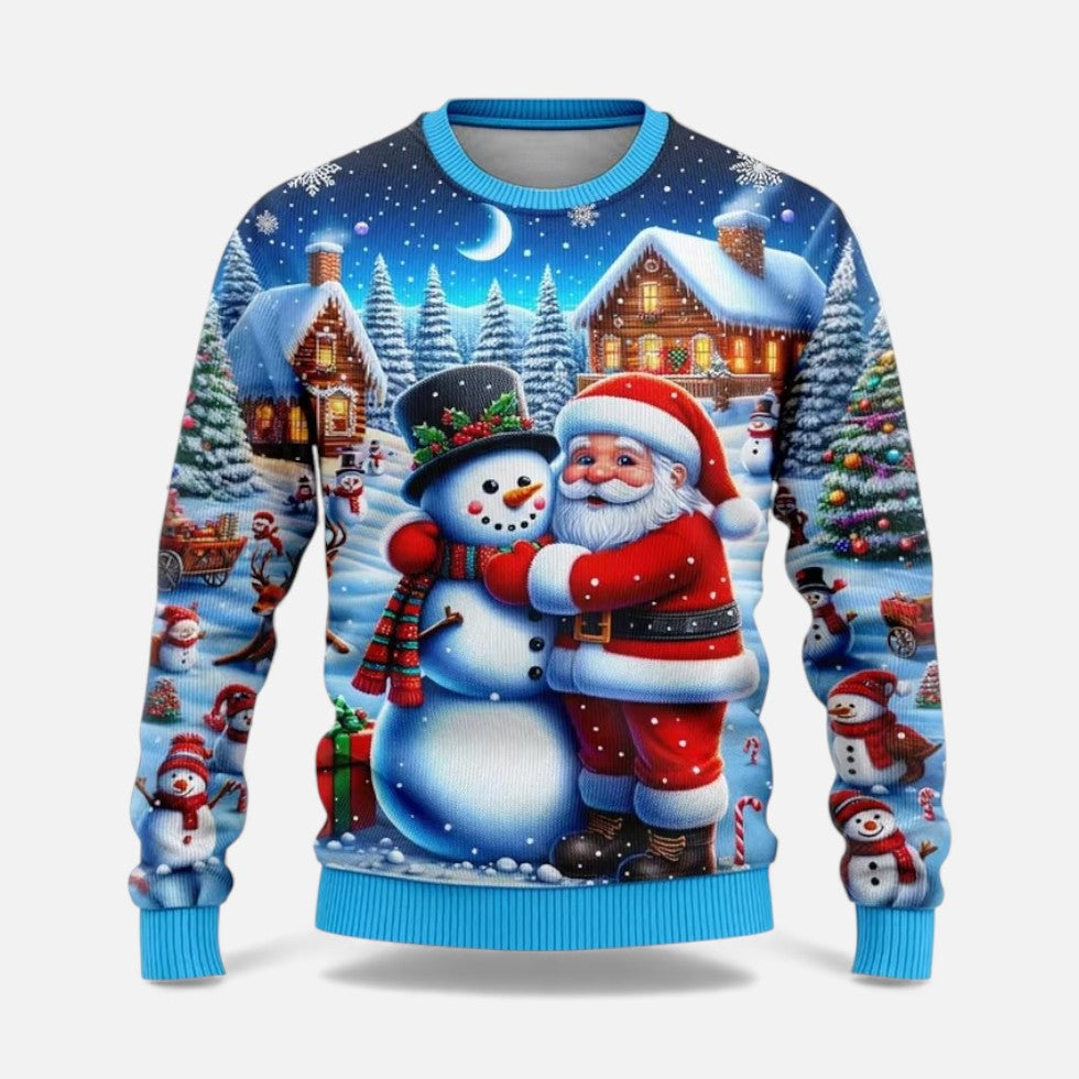 Herre Julesweater med Vinterlandskab og Julemand