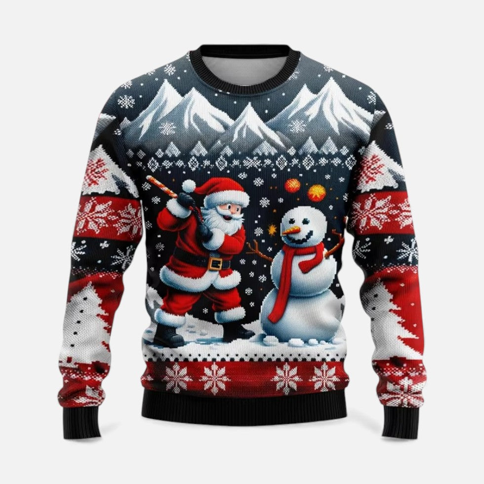Herre Julesweater med Vinterlandskab og Julemand