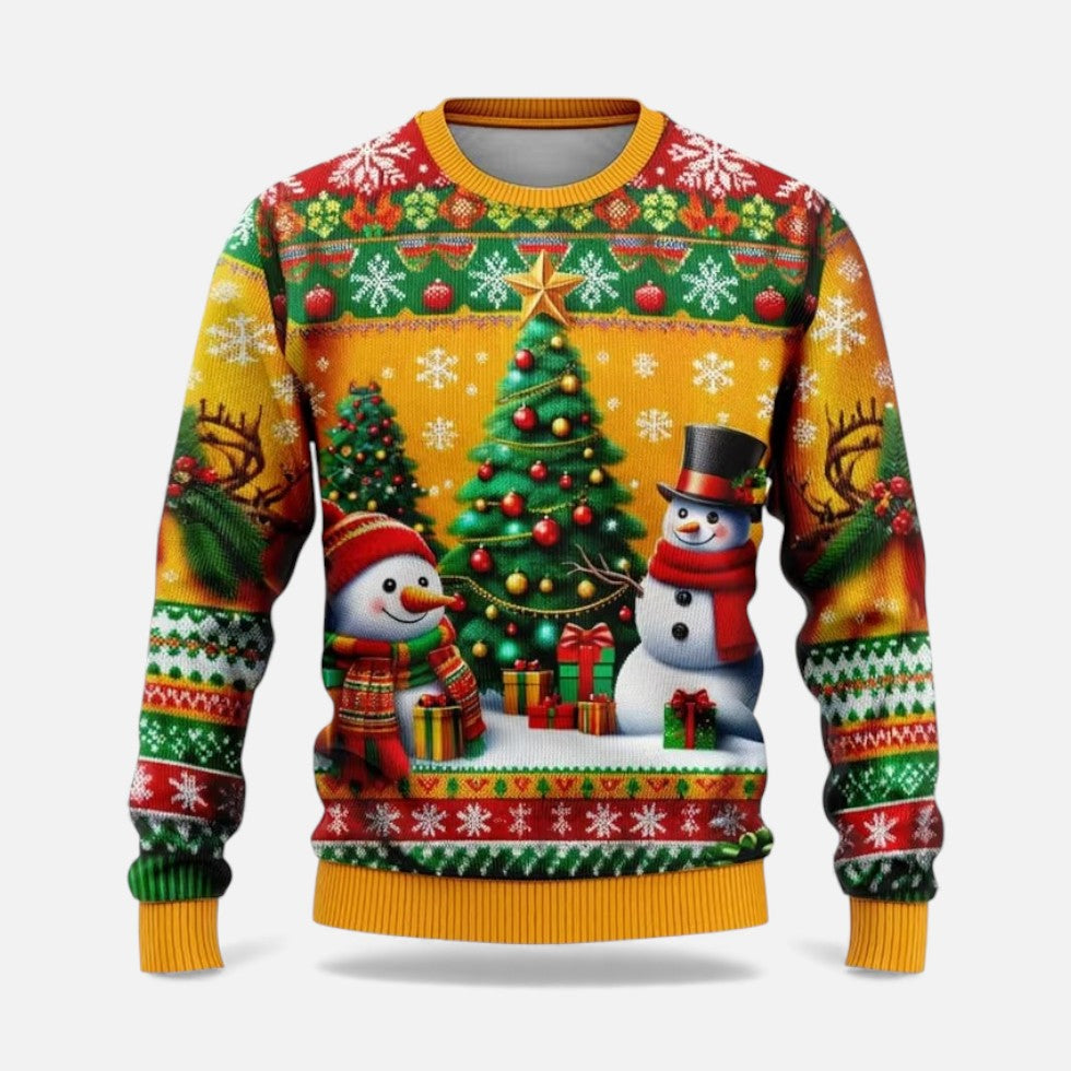 Herre Julesweater med Vinterlandskab og Julemand