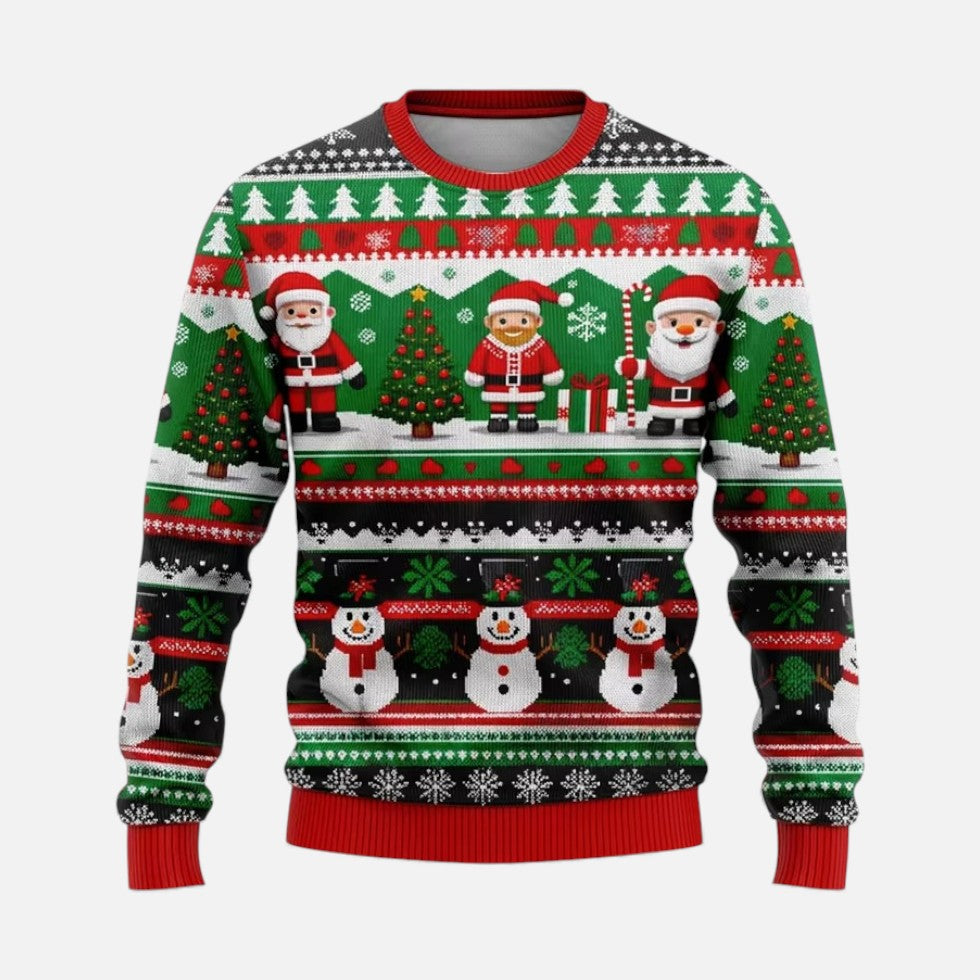 Herre Julesweater med Vinterlandskab og Julemand