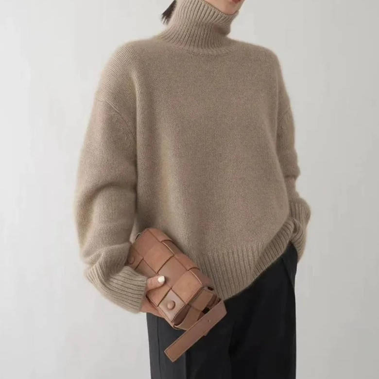 Dametrøje Cashmere Rullekrave Løs Pasform
