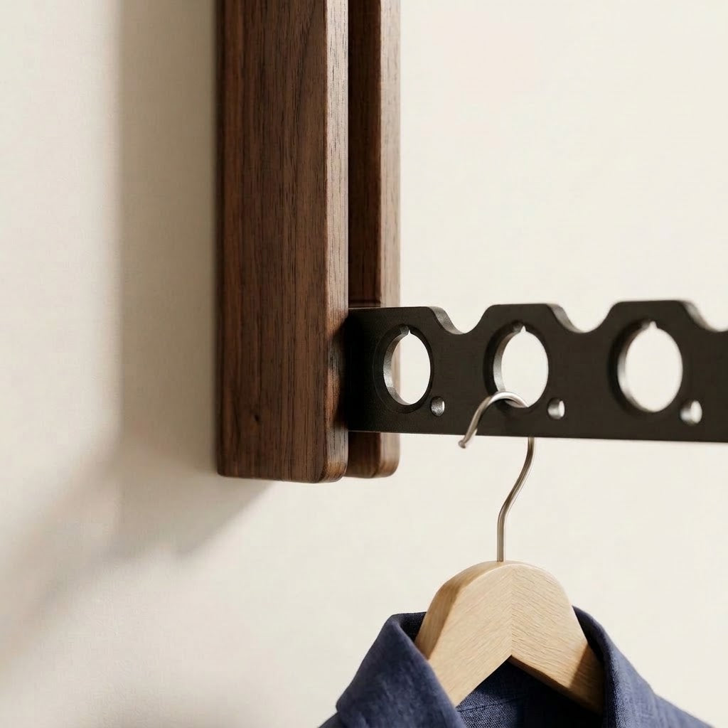 Klappbarer Wandkleiderständer aus Holz mit Platzspar-Design - Zorenza