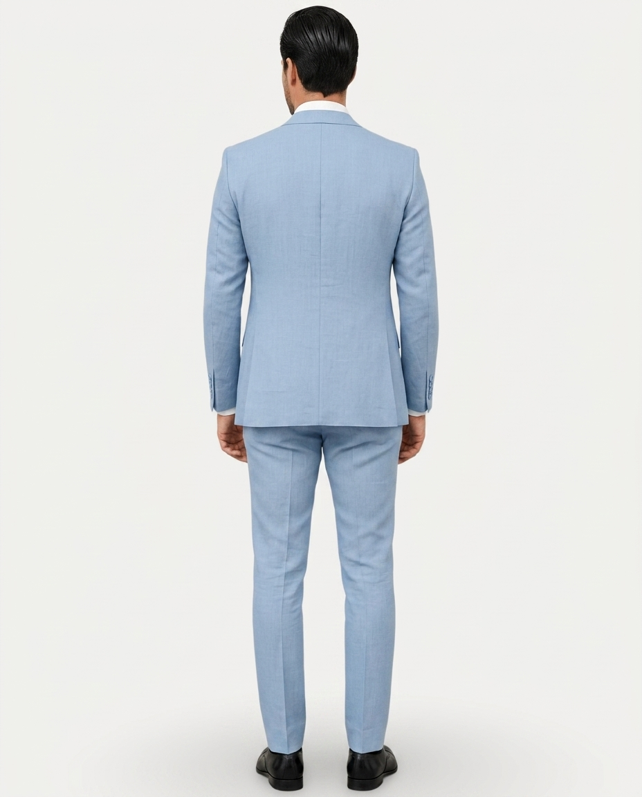 Herre Jakkesæt Slim Fit i Let Hør - Enradet med To Knapper