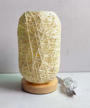 Rattan and Wood Table Lamp – Industrial Japandi Design