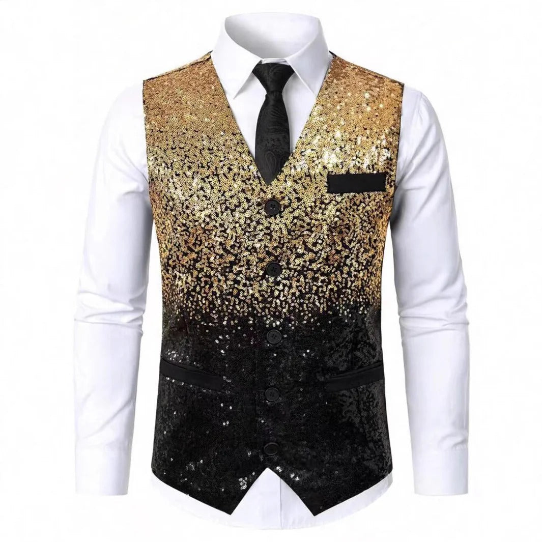 Herre Glittervest med Satin Revers - Festlig Gilet