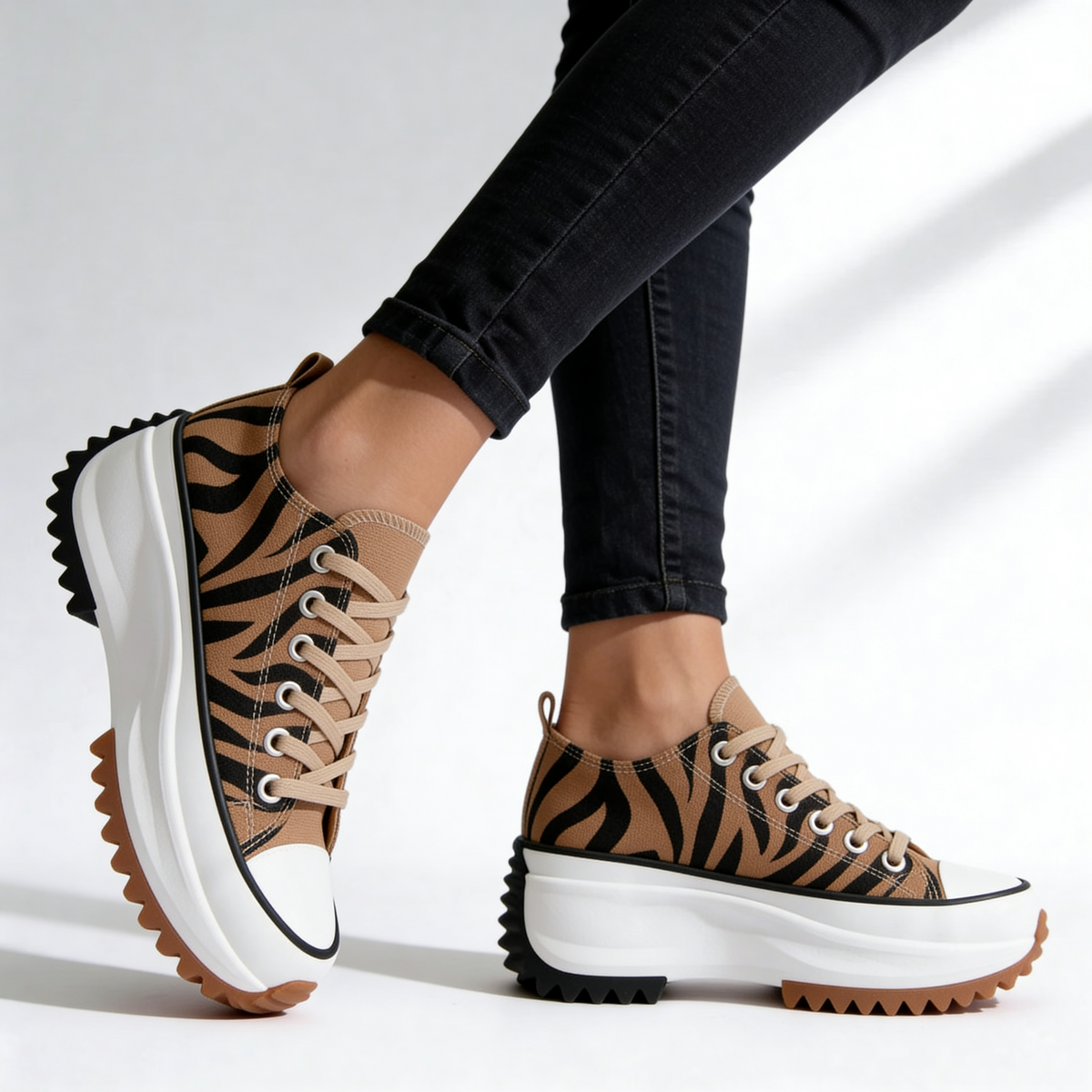 Dame Platformssneakers med Snørebånd i Åndbart Canvas