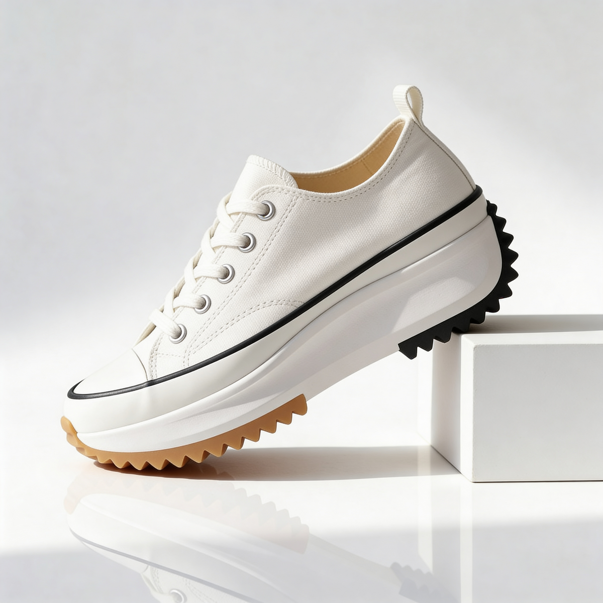 Dame Platformssneakers med Snørebånd i Åndbart Canvas