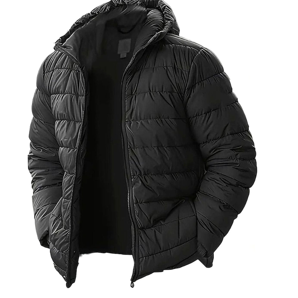 Herre Quiltet Puffer Jakke med Hætte - Coated Regular Fit