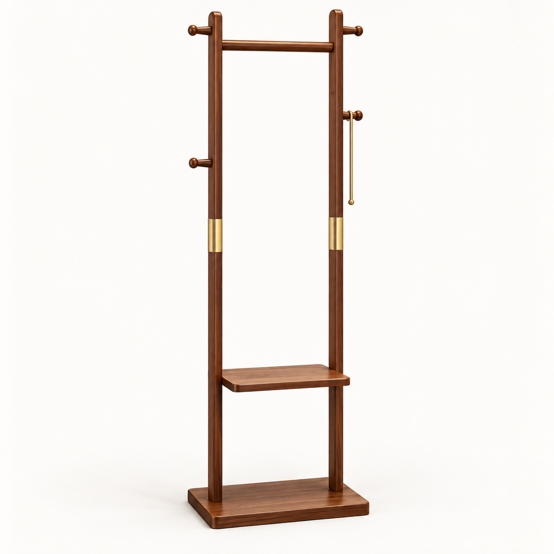Perchero de madera maciza – Estante extraíble de caucho con ruedas, estante de almacenamiento y estantes para el recibidor o el dormitorio