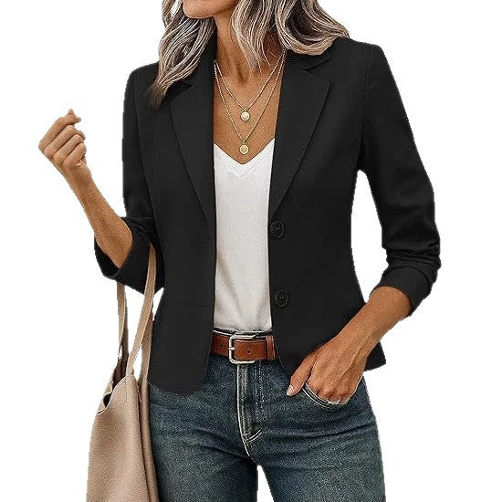 Dame Kort Blazer med Dekorative Knapper og 3/4 Ærmer