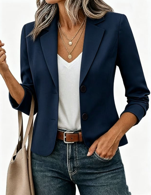 Dame Kort Blazer med Dekorative Knapper og 3/4 Ærmer