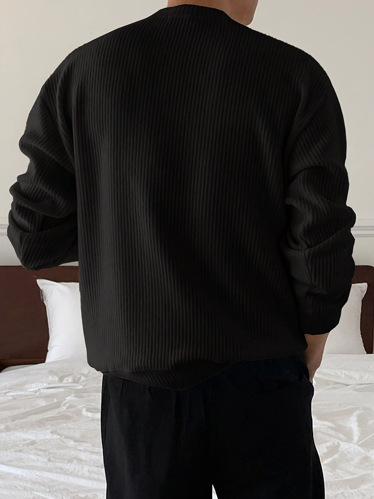 Herre Ribstrikket Sweater med Crew-Neck og Løs Pasform