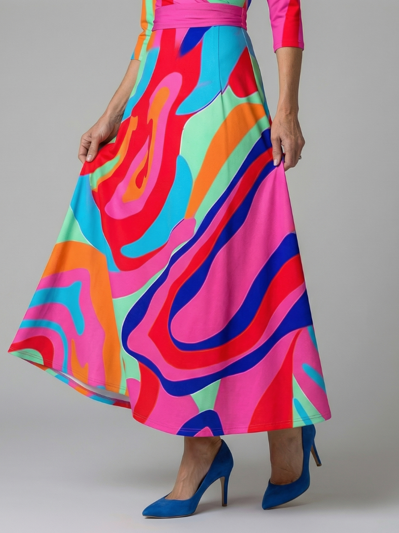 Dame Midikjole med Wrap-Hals og Blomsterprint