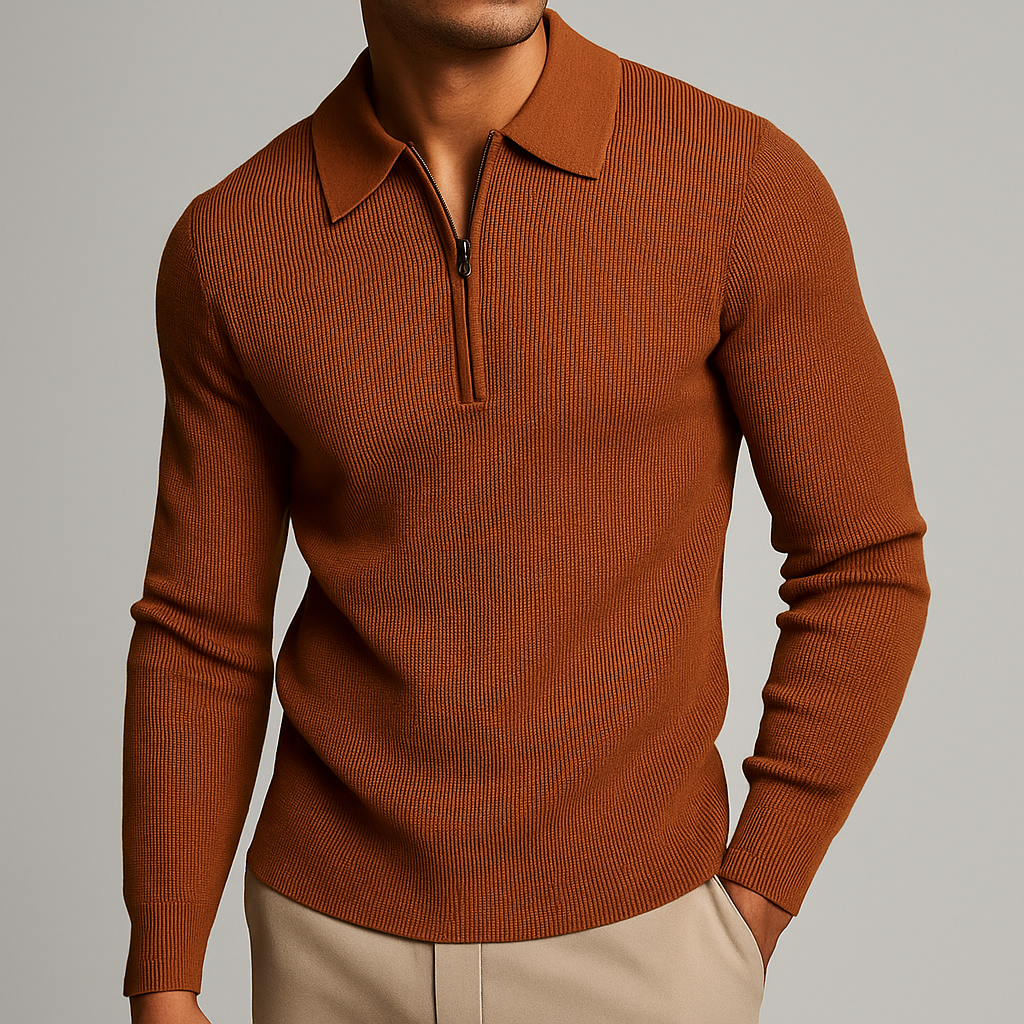 Herre Quarter-Zip Trøje i Vaffelstrik
