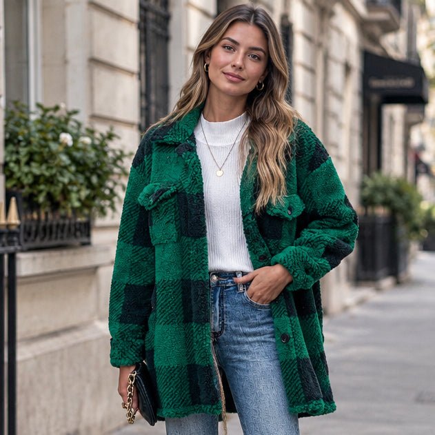 Dame Skjortejakke Ternet – Afslappet Oversize Model